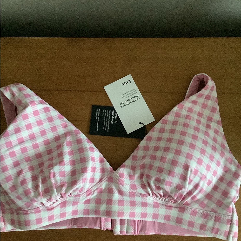 Knix Pink and White Checkered Swim Top